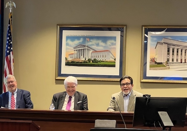 Tennessee Supreme Court Justice Jeffrey Bivins, Texas Supreme Court Chief Justice Nathan L. Hecht, Belmont College of Law Dean Alberto Gonzales at Pro Bono Recognition event October 10, 2023