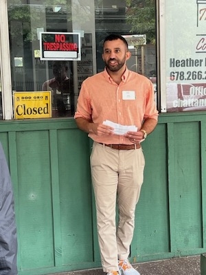 Chattanooga lawyer Michael Jones speaks at the site of the Woolworth Store in Chattanooga
